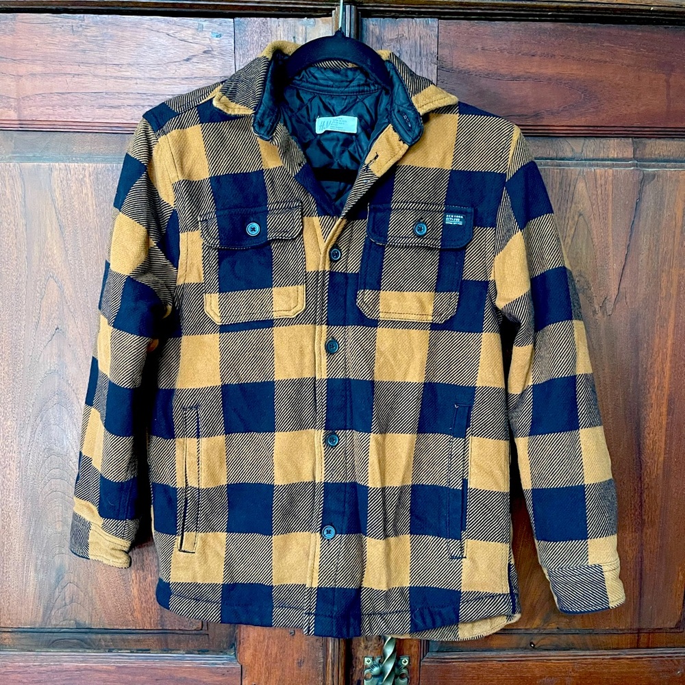 H&M boys quilted brown & black plaid flannel jacket US 14